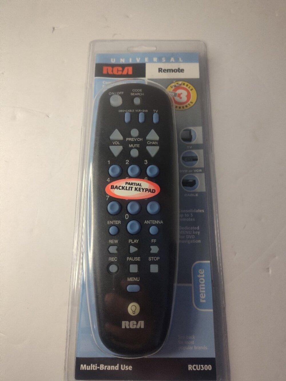 RCA RCU300W Classic 3 Device Universal Remote Control For DBS/CABLE, VCR/DVD, TV